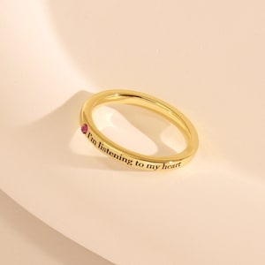 Personalized Skinny Engraved Ring, Custom Gold Name Ring, Birthstone Ring, Dainty Message Ring, Stacking Ring, Name Date Coordinates Rings