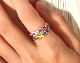 Infinity Ring with Birthstones, Personalized Eternity Ring, Dainty Birthstone Ring, Diamond Ring, Perfect Gift for Her, Bridesmaid Gift