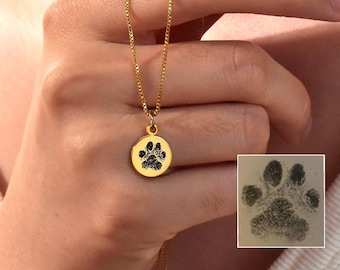 Engraved Paw Print Necklace, Actual Paw Print Necklace, Pet Paw Necklace, Dog/Cat Paw Necklace, Pet Lover Gift, Memorial Loss,Christmas gift