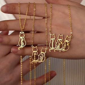 Personalized Cat Name Necklace, Custom Name Necklace, Dainty Cat Mom Memorial Gift, Cat Silhouette, Cat Gifts For Cat Lovers, Gifts for Mum