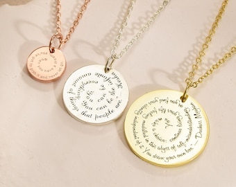 Collana con testo di citazione personalizzato, collana con messaggio, libro di versetti della Scrittura, testo di canzoni, testo di canzoni, regalo di Natale