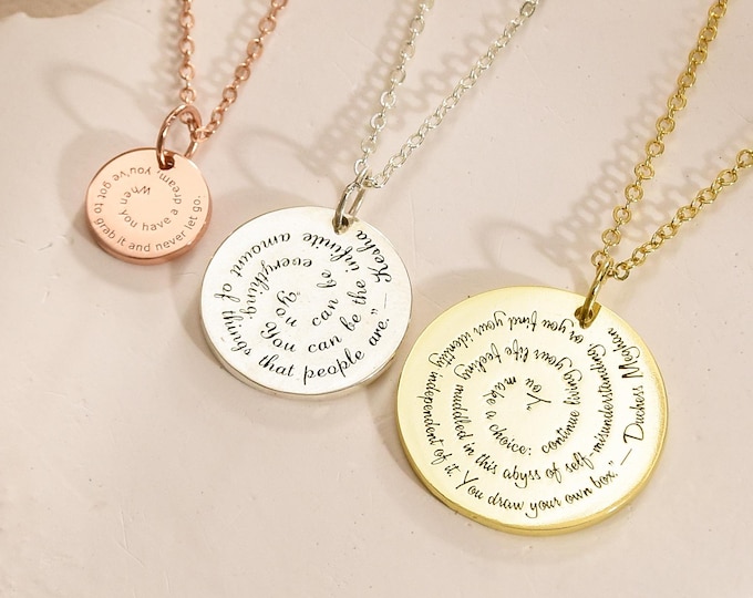 Personalized Quote Text Necklace, Message Necklace, Mantra Scripture Verse Book Song Lyric, Song Lyric Scripture Verse, Christmas Gift