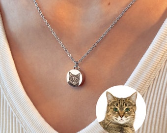 Custom Pet Fur Necklace, Pet Portrait Necklace, Engraved Portrait from Photo, Pet Keepsake Necklace, Dog Cat Remembrance, Pet Memorial Gift