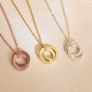 Family Name Necklace,Personalized Circle Necklace,Engraved Name Rings Necklace,Russian Ring Interlock Circle Necklace, Mother&#39;s Day Gift