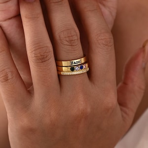 3PCS Name Birthstones Stacking Rings, Personalized Mothers Ring,Custom Name Ring,Dainty Birthstone Stackable Ring,Christmas Gift for Grandma