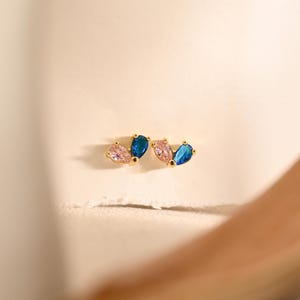 Tiny Heart Birthstone Earrings, Dainty Two Birthstone Stud Earrings, Small Bridal Earring, Mother Daughter Earring, Birthday Gift for Her