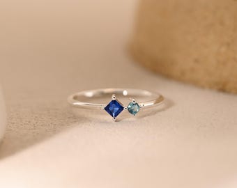 Dainty Two Stone Ring, Custom Toi et Moi Gemstone Ring, Family Birthstone Ring, Stackable Birthstone Ring, Couples Gift, Bridesmaid Gift