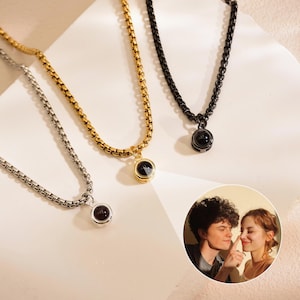 Projection Photo Necklace for Men,Personalized Picture Necklace, Photo inside,Men Memorial Gift for Dad, Boyfriend, Christmas Gift for Him
