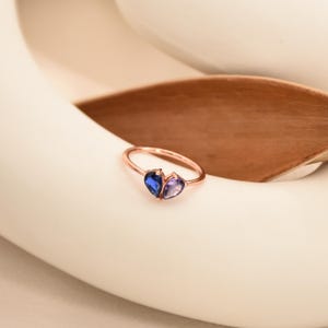 Dainty Double Birthstone Ring, Custom Heart Birthstone Ring, Two Birthstone Ring, Women Ring,Minimalist Ring for Women,Birthday Gift for Her