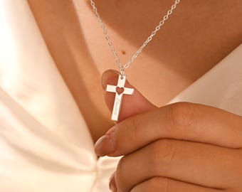 Cross Necklace with Name, Engraved Name Date Cross Necklace, Custom Cross Name Heart Necklace, Christian Necklace,Religious Gift,Easter Gift