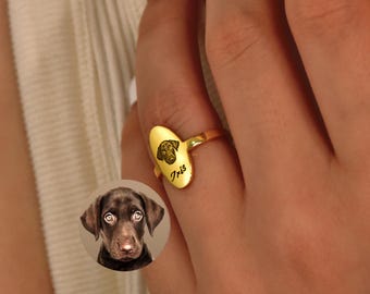 Benutzerdefinierte Haustier Porträt Ring, Oval Haustier Foto Ring, Haustier Namen Ring, Hund Katze Foto Ring, Haustier Porträt, Haustier Erinnerung, Haustier-Liebhaber-Geschenk