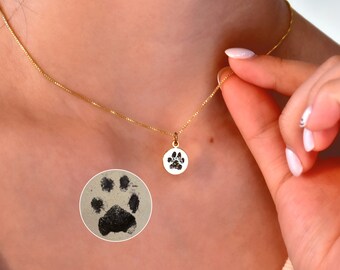 Engraved Actual Paw Print Necklace, Paw Print Necklace, Custom Pet Necklace, Dog/Cat Necklace, Dog Paw Necklace,Pet Lover Gift,Memorial Loss