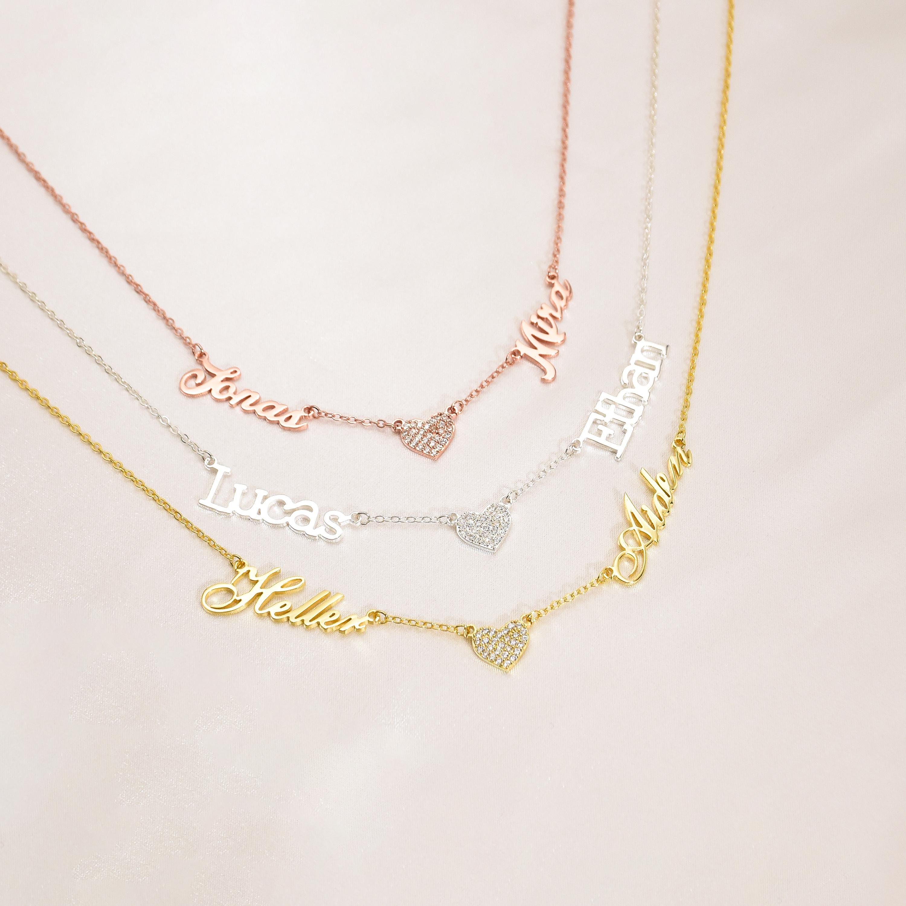 Custom Two Name Necklace, 2 Names Necklace With Heart, Personalized ...