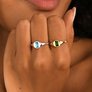Dainty Birthstone Signet Ring, Custom Pinky Ring, Stackable Birthstone Ring, Personalized Birthstone Jewelry, Christmas Gift for Her
