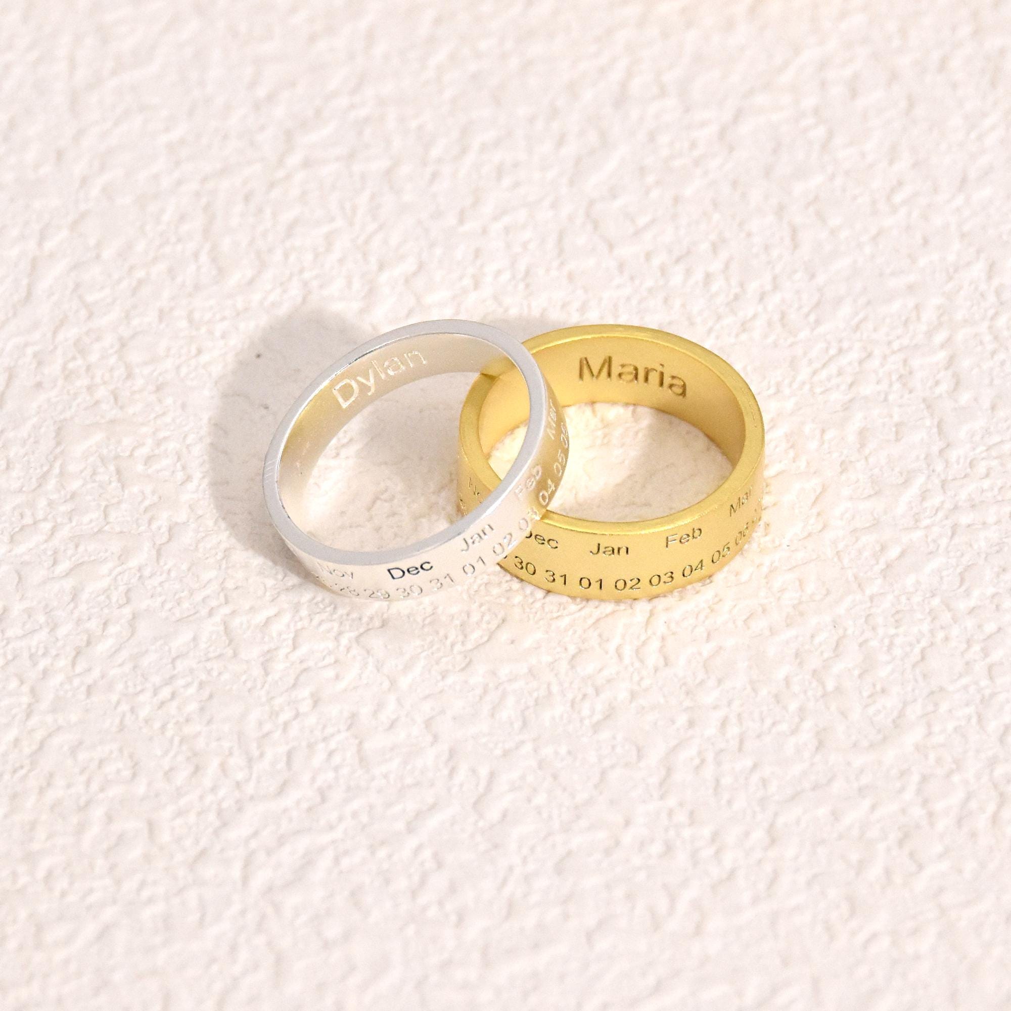 Personalized Engraved Couples Ring Set, Anniversary Rings, 4/5.5 Mm ...