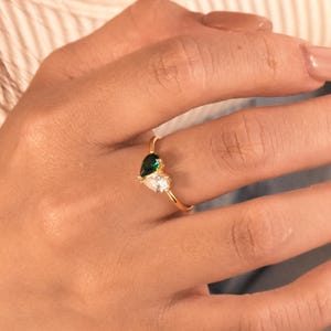 Custom Heart Birthstone Ring, 2 Birthstone Ring, Dainty Two Birthstone Ring, Double Birthstone Ring, Women Ring, Birthday Gift for Her