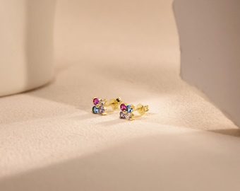 Delicados pendientes con piedra de nacimiento, pequeños pendientes con piedra de nacimiento, pendientes con varias piedras de nacimiento, pendientes con piedra de nacimiento para niños, pendientes para mamá, regalo para mamá