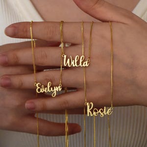 Dainty Name Necklace, Personalized Name Necklace with Box Chain, Custom Gold Name Necklace, Necklace for Women, Birthday Gift for Her