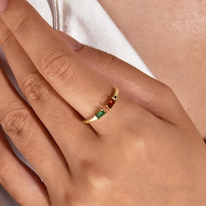 Double Birthstone Ring, Personalized Baguette Birthstone Ring, Family Birthstone Ring, Adjustable Ring,Double Gemstone Ring,Best Friend Gift