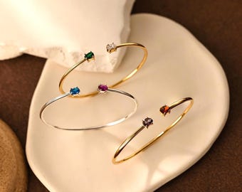 Pulsera ovalada personalizada con piedra natal, pulsera madre e hija, brazalete delicado con 2 piedras natales, regalo de joyería para damas de honor, regalo de cumpleaños para ella.