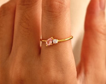 Dainty Two Birthstone Ring, Custom Toi et Moi Gemstone Ring, Family Birthstone Ring, Delicate Birthstone Jewelry,Couples Gift,Birthday Gift