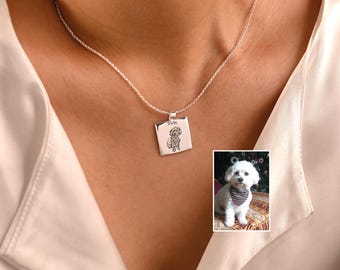 Personalisierte Halskette mit Gravur, Haustier Portrait Anhänger, Haustier Portrait Schmuck, Haustier Portrait Schmuck, Geschenk für Tierliebhaber, Geschenk für Sie