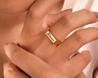 Dainty Name Band Ring, Engraved Name Ring, Gold Name Stacking Ring, Couple Ring,Stack for Women,Name Ring for Mom,Name Jewelry,Birhtday Gift