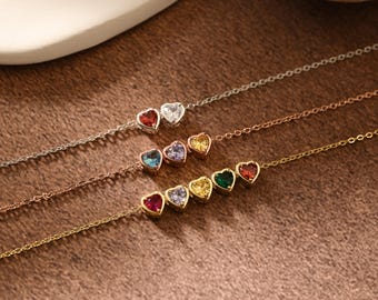 Exquisite Heart Birthstone Necklace, Personalized Family Birthstone Necklace, Minimalist Gemstone Jewelry, Bridesmaids Gift, Christmas Gift