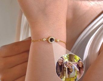 Personalized Photo Bracelet with Birthstone, Projection Bracelet, Picture Inside Bracelet, Memorial Gift,Birthday Gift,Best Friend Gift