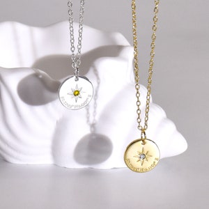 Compass Necklace, Latitude Longitude Necklace with Birthstone, College Graduation Necklace,Coordinates Necklace,Moving Away/Graduation Gift