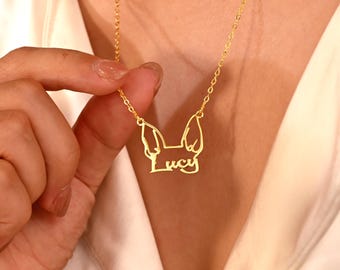 Collar personalizado con orejas de mascota, collar con nombre de perro, collar con orejas de gato, joyería personalizada para mascotas, collar con nombre de mascota, regalo conmemorativo para mascotas, regalo de cumpleaños