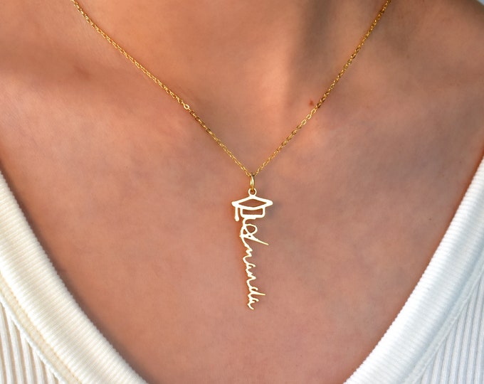 Personalized Graduation Necklace with Name, Custom Name Necklace, Graduation Gift For Graduate Students, College Necklace, Grad Cap Jewelry