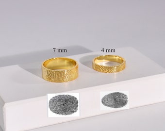 Actual Fingerprint Ring, Dog/Cat Nose Print Ring, Custom Fingerprint Band Ring, Engagement Ring,  Memorial Gift, Mother's Day Gift for Mom