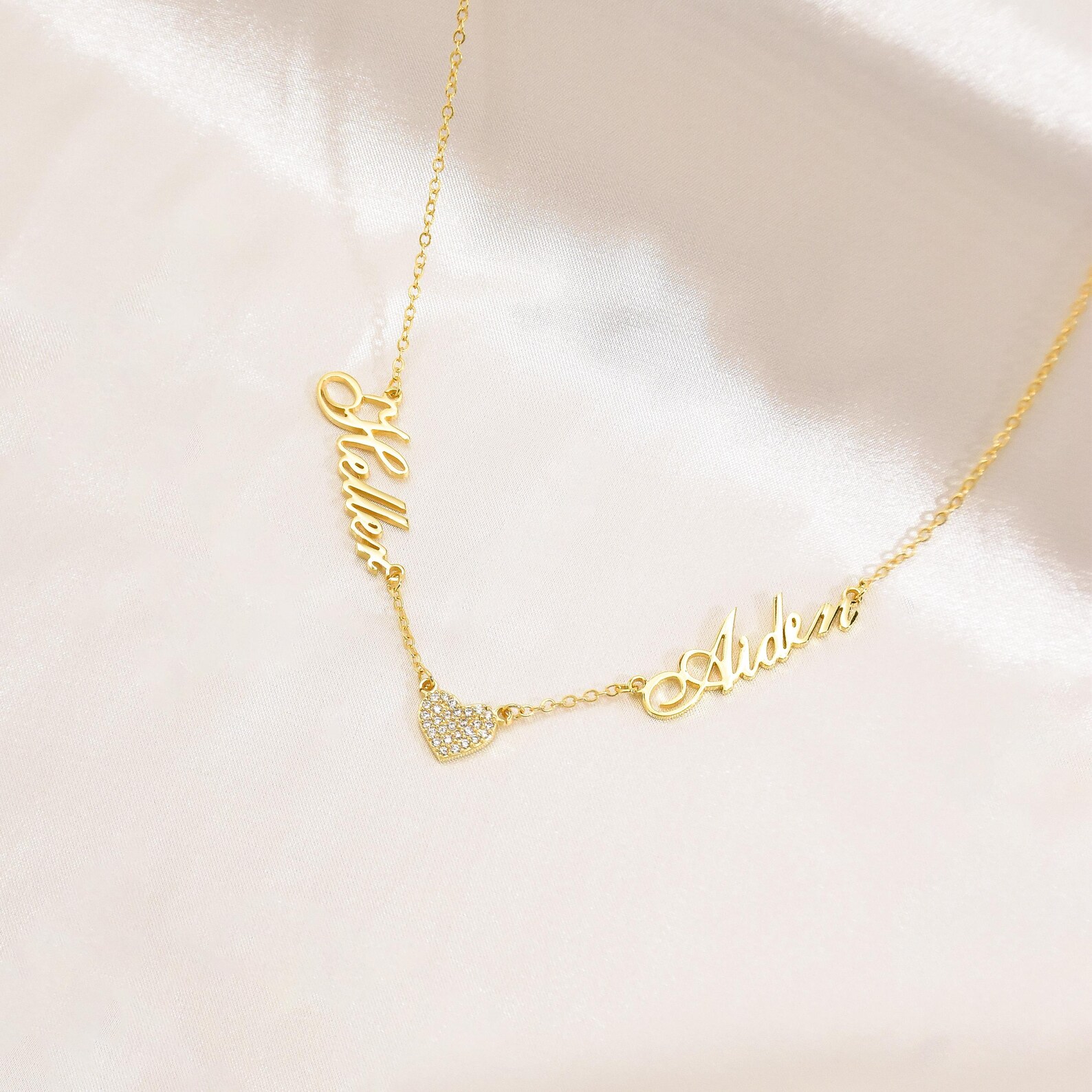 Custom Two Name Necklace, 2 Names Necklace With Heart, Personalized ...