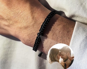 Custom Photo Projection Bracelet, Men's Bracelet, Braided Rope Bracelet, Picture Inside Jewelry,Couple Bracelet, Gift for Him, Memorial Gift