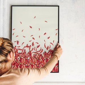 Water kleur chili kunst aan de muur, chili pepers gids, chili kunst, hete chili poster, voedsel kunst, hete pepers, keuken kunst