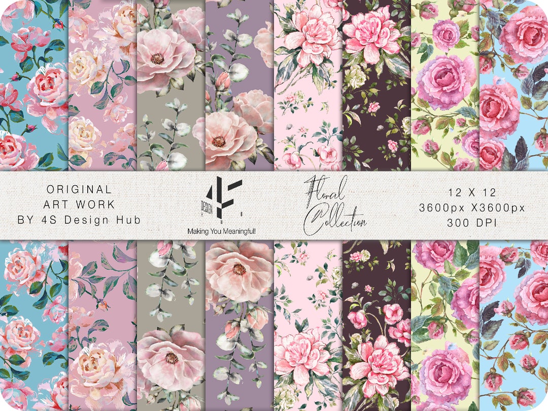 Watercolor Spring Flowers Digital Paper: Seamless Floral Patterns (JPG ...