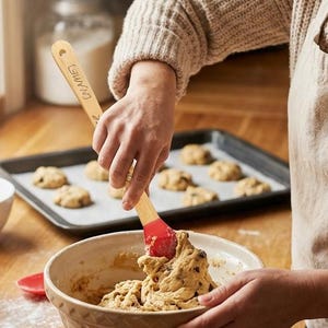Personalised Christmas Baking Set, Engraved Tree Spatula, Spoon, Beech Wood & Silicone, Kids Baking Gift, Secret Santa
