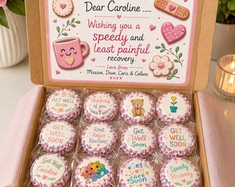 Personalised Get Well Cookies, Letterbox Cookie Gift Box, 12 Decorated Chocolate Chip Cookies, Thinking of You Gift