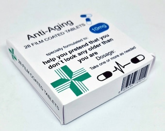 Prank Pill box Anti Aging Tablet Box, anti moaning, funny retirement gifts, 30th  40th 50th 60th Birthday Aprils fools
