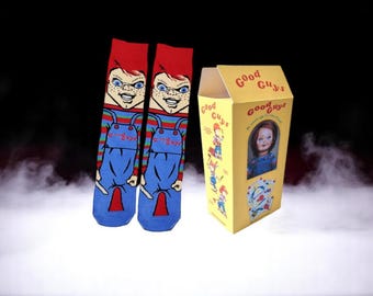 Chucky Socks with Good Guys Box | Halloween Gift | Horror Movie Novelty | Vegan Edible Cake Toppers | Secret Santa Idea