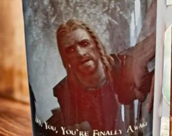 Op Ralof Skyrim geïnspireerde warmteonthullende mok 'Hey, You're Last Awake' | Magische mok van kleurverandering | Gamercadeau | Grappige koffiekop