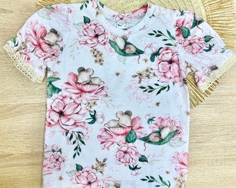 Bellissima ed elegante camicetta floreale per bambini, t-shirt da bambina