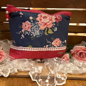 Kosmetiktasche Baumwolle Handarbeit Rosenmotiv Geschenk