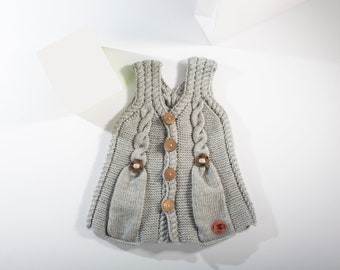Hand Knit Organic Baby Girl Cardigan, Hand Knitting Toddler Sweater, Gift For Kid