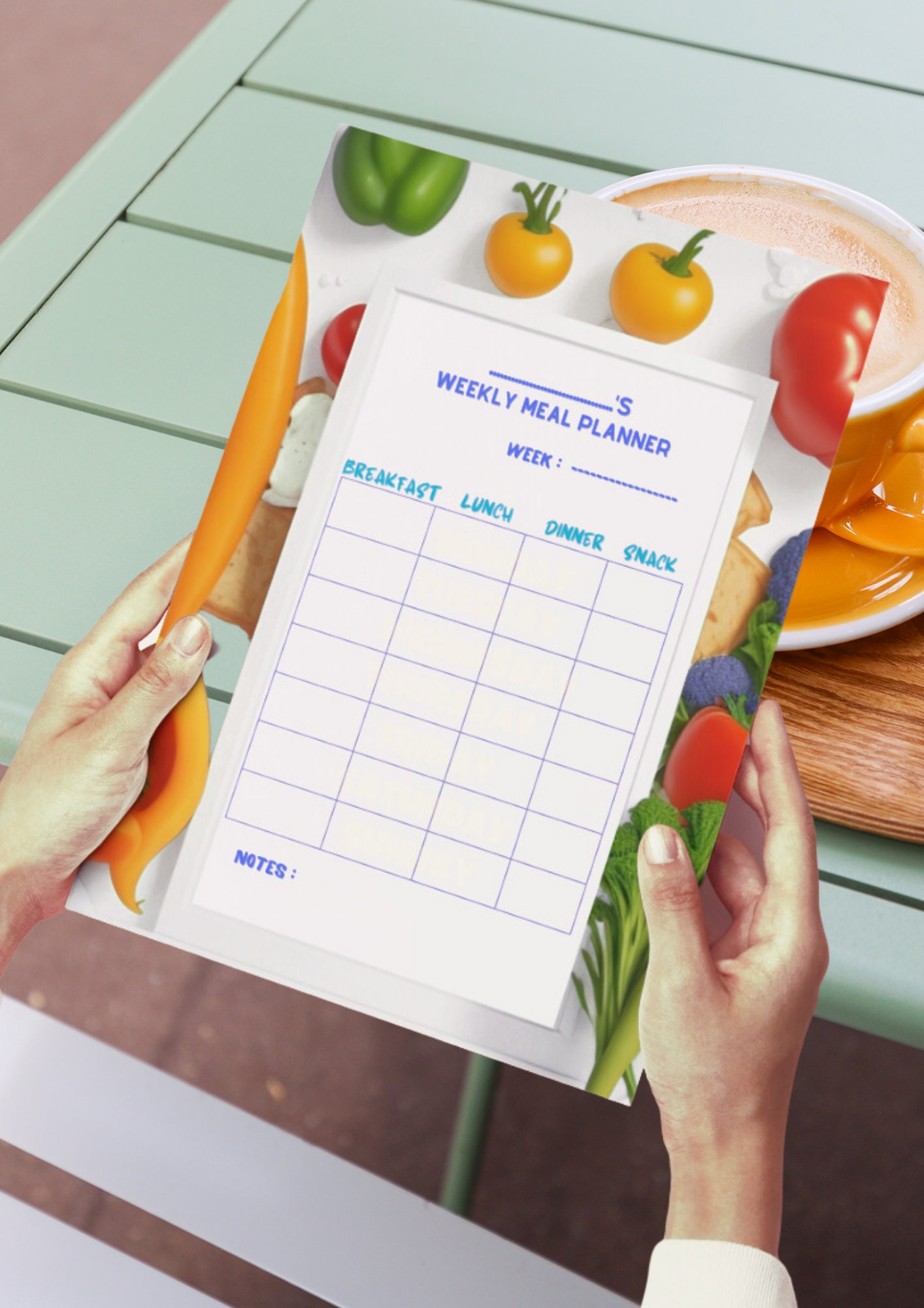 Weekly Meal Planner, A4 size, PNG File, one page with the colorful ...