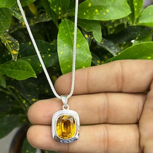 AAA+Quality Natural Yellow Sapphire 5.50 Carat, 925 Sterling Silver, Handmade Pendant For Men And Women