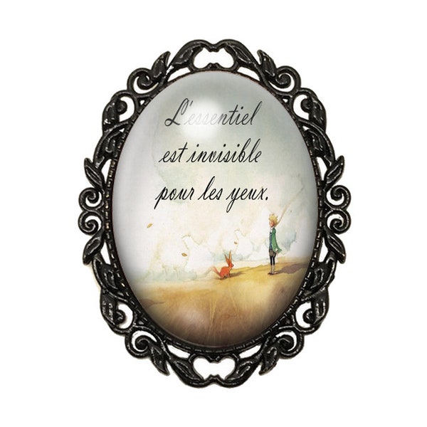 Broche Noire avec Cabochon en Verre Petit Le Petit Prince - Cadeau Anniversaire Fête Noël