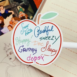 Snow White and the Seven Dwarfs Character Autograph Apple Sticker/laptop/journal/planner/scrapbook/diary decal