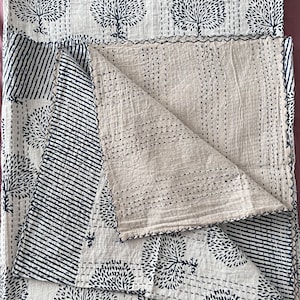 Block print hand stitched quilt kantha in 100 % organic cotton Bedspread Bedcover Throw Handmade Pure Cotton